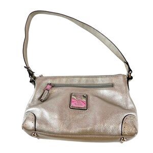 TIGNANELLO Y2K Style Leather Shoulder Bag Purse Metallic Silver 1 Handle Zip